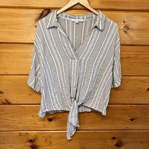 Jane & Delancey Top Size XL Crinkled Front Tie Striped Dolman Sleeve